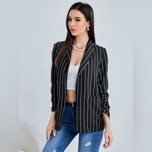 SHEIN | Woman’s Jacket/Flowy Blazer Sz 1XL | Black and White Stripe